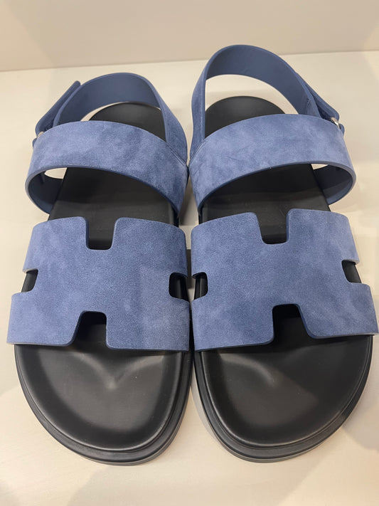 HEŘMES GENIUS SANDALS IN BLUE SUEDE GOATSKIN