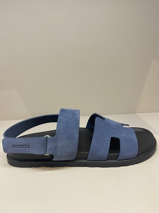 HEŘMES GENIUS SANDALS IN BLUE SUEDE GOATSKIN