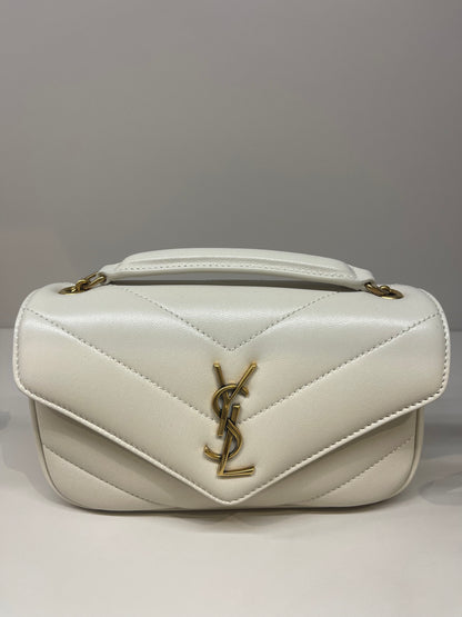 SAINT LAURENT LOULOU BAG IN WHITE WITH GOLD TONE HARDWARE